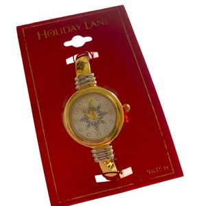 {Holiday Lane} Christmas Snow Flake Gold Plated Watch Cuff